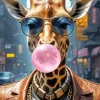 Cool Giraffe Blowing A Bubble 5D Diamond Painting