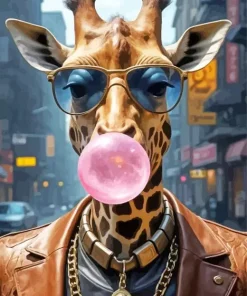 Cool Giraffe Blowing A Bubble 5D Diamond Painting