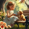 Cute Girl Feeding Dog 5D Diamond Painting