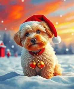 Cute Santa Hat Dog 5D Diamond Painting