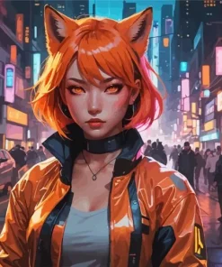 Cyber Punk Girl Fox 5D Diamond Painting