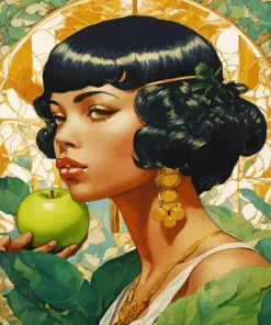 Deco Lady With Green Apple 5D Diamond Painting
