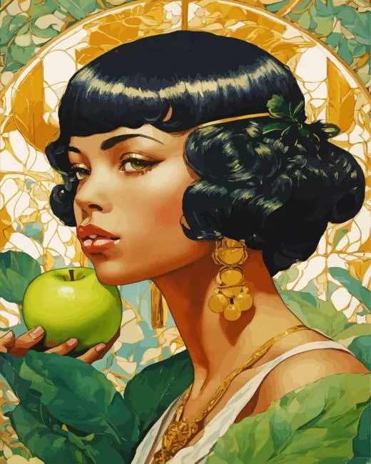deco lady with green apple Diamond Paints Deco Lady With Green Apple 5D Diamond Painting