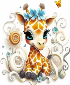 Dreamy Whimsical Giraffe In A Floral Fantasy 5D Diamond Painting