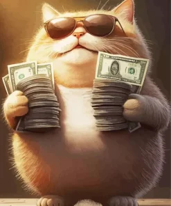 Fat Cat And Money 5D Diamond Painting