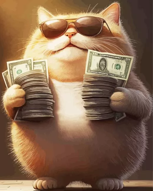 fat cat and money Diamond By Numbers Fat Cat And Money 5D Diamond Painting