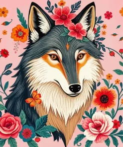 Floral Girly Wolf 5D Diamond Painting