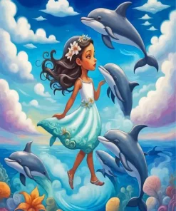 Girl And Dolphin Art 5D Diamond Painting