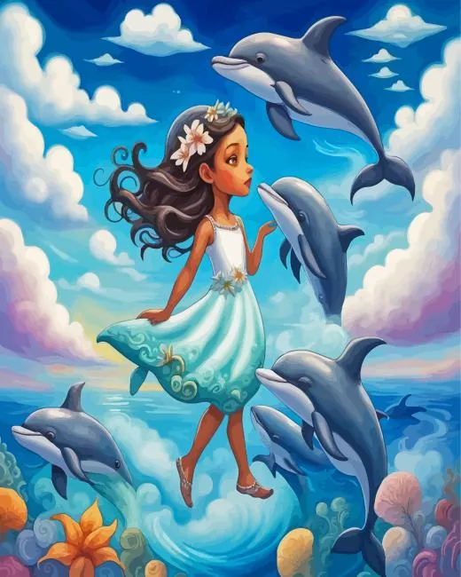 girl and dolphin art Diamond Paintings Girl And Dolphin Art 5D Diamond Painting