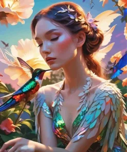 Girl And Hummingbird Art 5D Diamond Painting