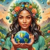 Girl Holding Earth 5D Diamond Painting