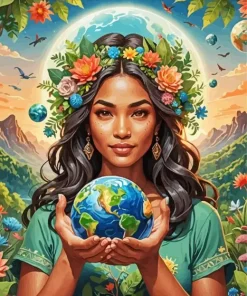 Girl Holding Earth 5D Diamond Painting