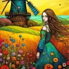 Girl In A Field Of Flowers 5D Diamond Painting