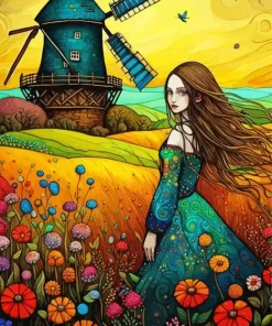 Girl In A Field Of Flowers 5D Diamond Painting