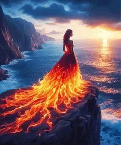 Girl In Fire Art 5D Diamond Painting