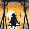 Girl In Swing Silhouette 5D Diamond Painting