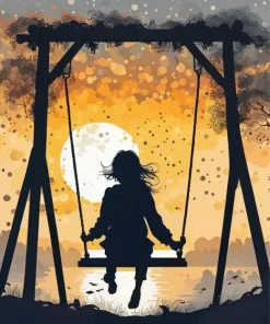 Girl In Swing Silhouette 5D Diamond Painting