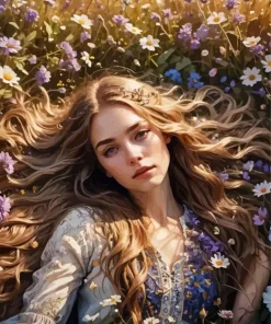 Girl Laying In Flowers Art 5D Diamond Painting