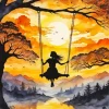 Girl On A Swing Silhouette Sunset 5D Diamond Painting