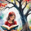 Girl Reading A Book Under A Tree Art 5D Diamond Painting