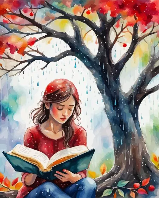 girl reading a book under a tree art Diamond Paints Girl Reading A Book Under A Tree Art 5D Diamond Painting