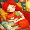 Girl Sleeping With Cat Art 5D Diamond Painting