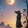 Girl Watching The Moon 5D Diamond Painting
