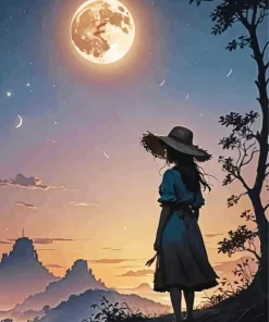 Girl Watching The Moon 5D Diamond Painting