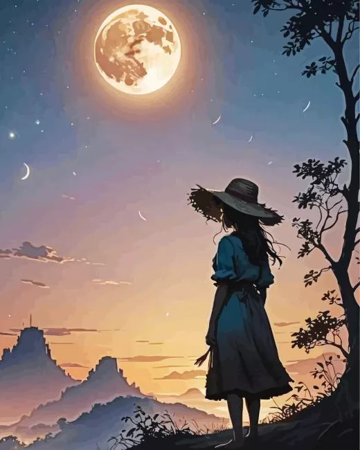 girl watching the moon Diamond Paints Girl Watching The Moon 5D Diamond Painting
