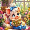 Girly Pig Reading A Book 5D Diamond Painting