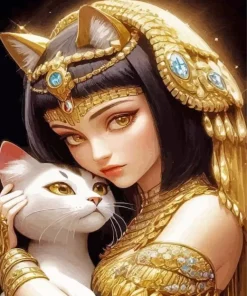 Giza Girl And White Cat 5D Diamond Painting