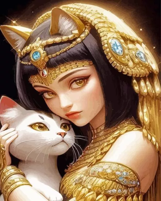giza girl and white cat Diamond By Numbers Giza Girl And White Cat 5D Diamond Painting