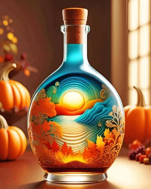 glass bottle and pumpkin Diamond By Numbers Glass Bottle And Pumpkin 5D Diamond Painting
