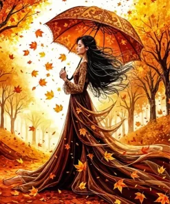 Gold Autumn Leaves Art 5D Diamond Painting