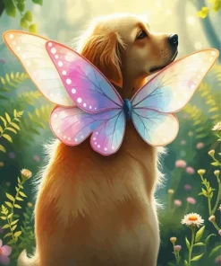 Golden Retriever Butterfly Wings Art 5D Diamond Painting