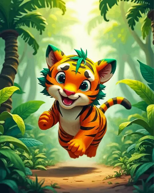 happy cartoon tiger Diamond Paintings Happy Cartoon Tiger 5D Diamond Painting