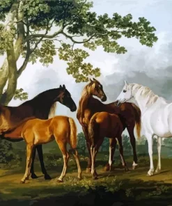 Mares And Foals In A River Landscape 5D Diamond Painting