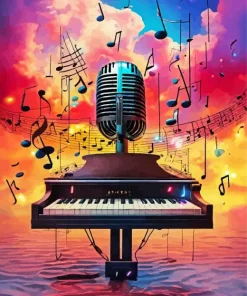 Music Notes And Microphone 5D Diamond Painting