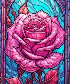 Red Glass Pink Rose Art 5D Diamond Painting