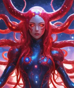 Red Octopus Girl 5D Diamond Painting