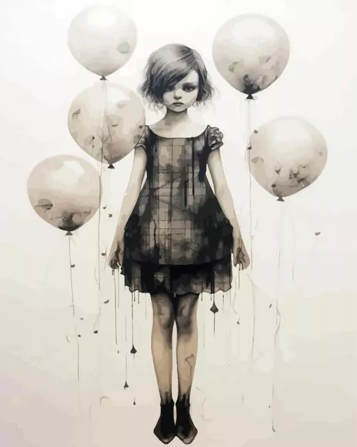 sad girl with balloons art Diamond Paints Sad Girl With Balloons Art 5D Diamond Painting