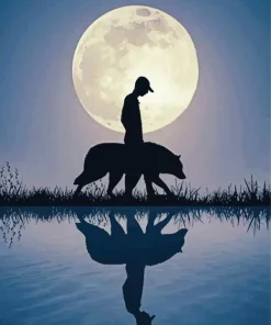 Sad Wolf And Man Silhouette 5D Diamond Painting