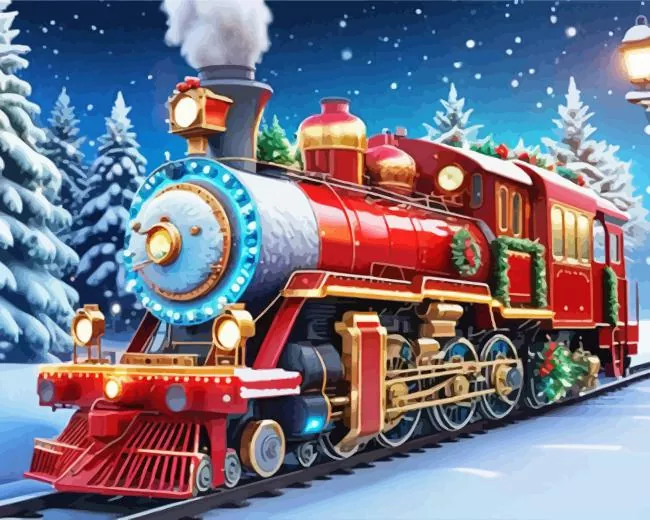 santa train Diamond By Numbers Santa Train 5D Diamond Painting