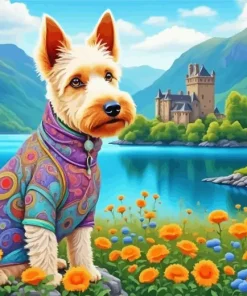 Scottie Dog And Flowers 5D Diamond Painting