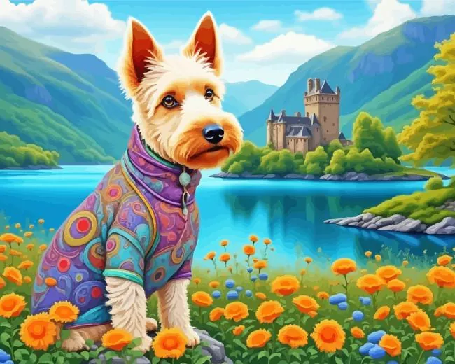 scottie dog and flowers Diamond Paintings Scottie Dog And Flowers 5D Diamond Painting