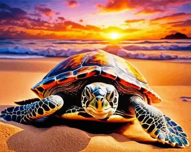 sea turtle sunset Diamond By Numbers Sea Turtle Sunset 5D Diamond Painting