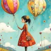 Whimsical Girl With Balloons 5D Diamond Painting
