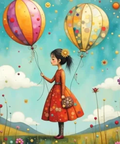 Whimsical Girl With Balloons 5D Diamond Painting