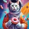 Astronaut Cat Eating Donut 5D Diamond Painting