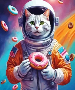 Astronaut Cat Eating Donut 5D Diamond Painting